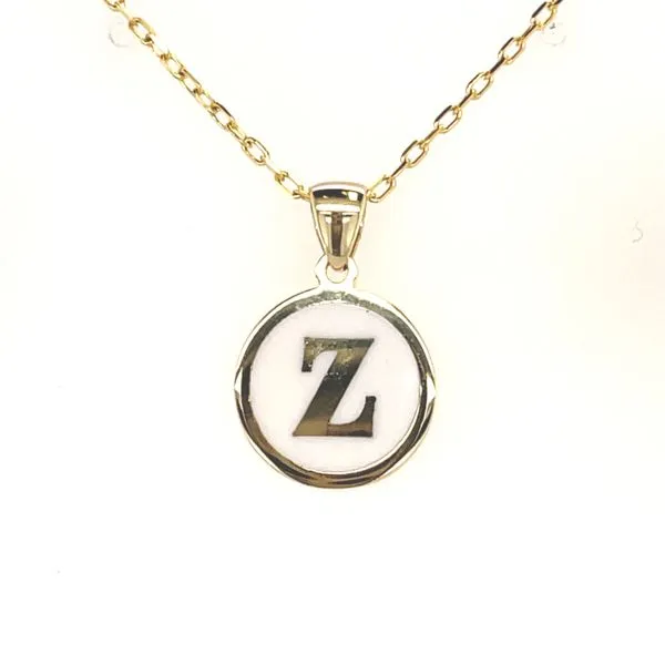 10Kt Bella  White Enamel Initial Disc With Chain 16