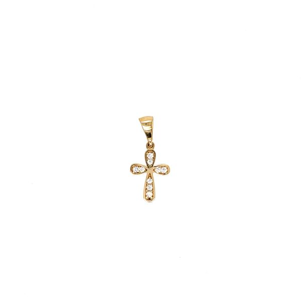 10K YELLOW GOLD CROSS ROUNDED WITH CZ PENDANT Taylors Jewellers Alliston, ON
