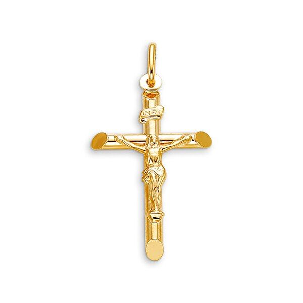 10K Yellow Gold Medium Tube Crucifix Pendant Taylors Jewellers Alliston, ON