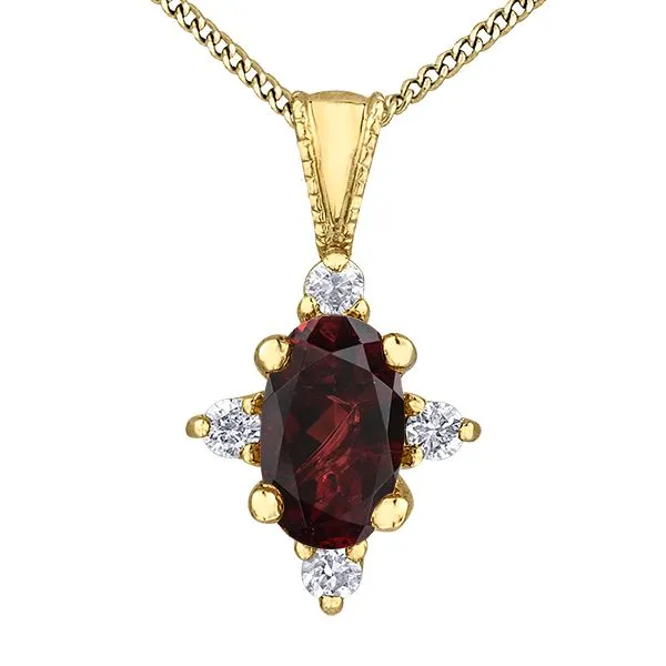 10kt Yellow Gold Oval Red Garnet & 0.03cttw Diamond Necklace Taylors Jewellers Alliston, ON