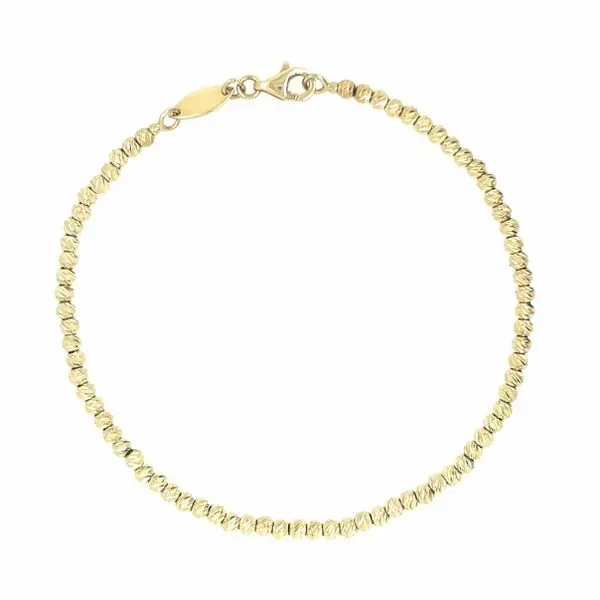 10KT Yellow Gold Diamond Cut Hollow Beaded Bracelet 7.5