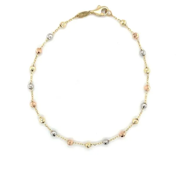 10K Tri-Colored Gold Bracelet With Hammered Ball Stations 6