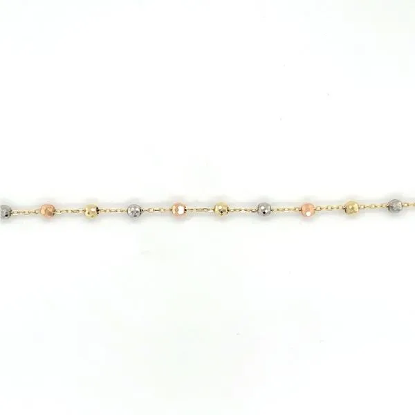 10K Tri-Colored Gold Bracelet With Hammered Ball Stations 6