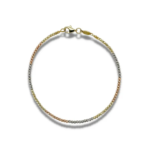 10K Tri-Gold Diamond Cut Beaded Bracelet - Yellow, White & Rose Image 2 Taylors Jewellers Alliston, ON