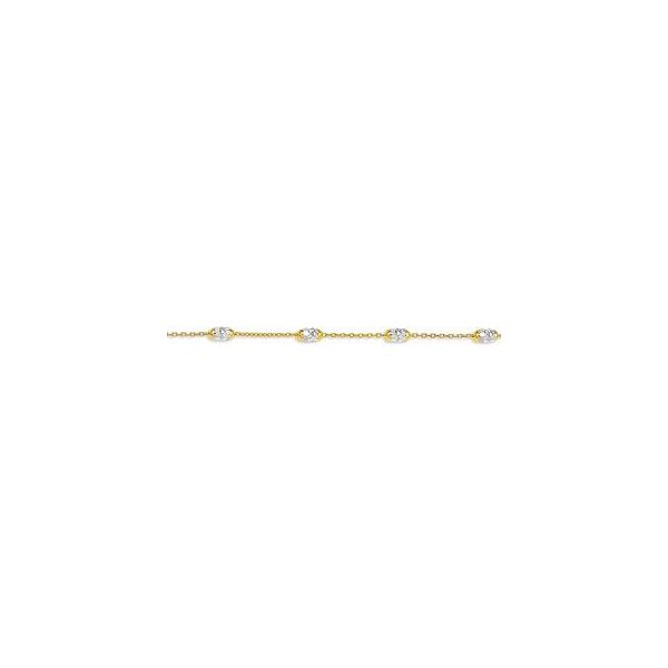 10KT WHITE & YELLOW  GOLD STATION BEAD ANKLET 10