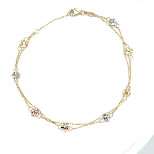 10K Gold Tri-Colour Flower Anklet Image 2 Taylors Jewellers Alliston, ON