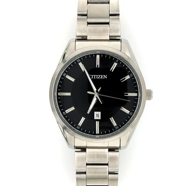 CITIZEN BI1030-53E SILVER BRACELET BLACK DIAL WATCH Taylors Jewellers Alliston, ON