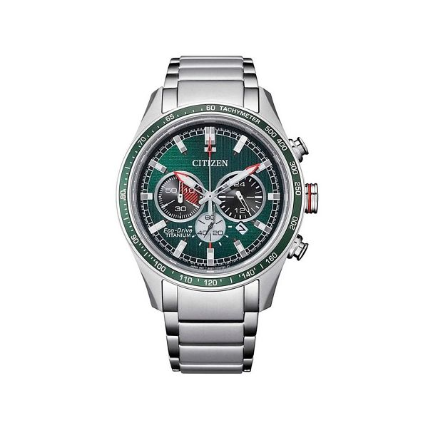 CA4497-86X CITIZEN Super Titanium™ Watch | Green Dial, Chronograph, Eco-Drive Technology Taylors Jewellers Alliston, ON