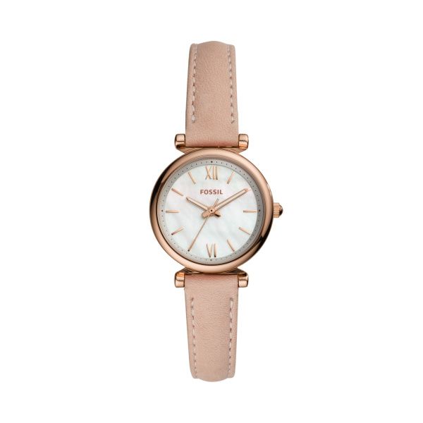 Fossil Carlie Mini Watch Rose Gold Stainless Steel Leather