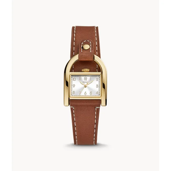 Fossil ES5264 Women's Quartz Watch | 28mm Gold Stainless Steel Case, Brown Leather Strap Taylors Jewellers Alliston, ON