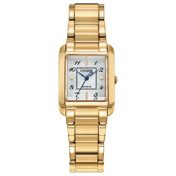 Citizen EW5602-57D Eco-Drive White Dial Sap/Crys Yellow Stain/Steel Band Taylors Jewellers Alliston, ON