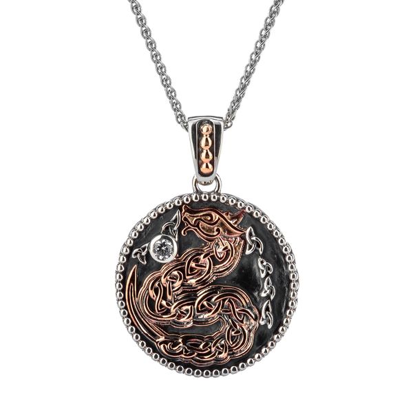 KEITH JACK STERLING SILVER OXIDIZED & 10KT ROSE GOLD CZ MEDALLION SMALL REVERSIBLE DRAGON PENDANT VPPX9162-3-CZ-S Taylors Jewellers Alliston, ON