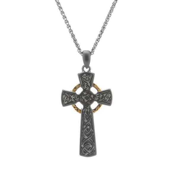 KEITH JACK CIRCLE CROSS PENDANT IN STERLING SILVER WITH 10KT CIRCLE ACCENT AND RUTHENIUM FINISH  PCRX3641-2 Taylors Jewellers Alliston, ON