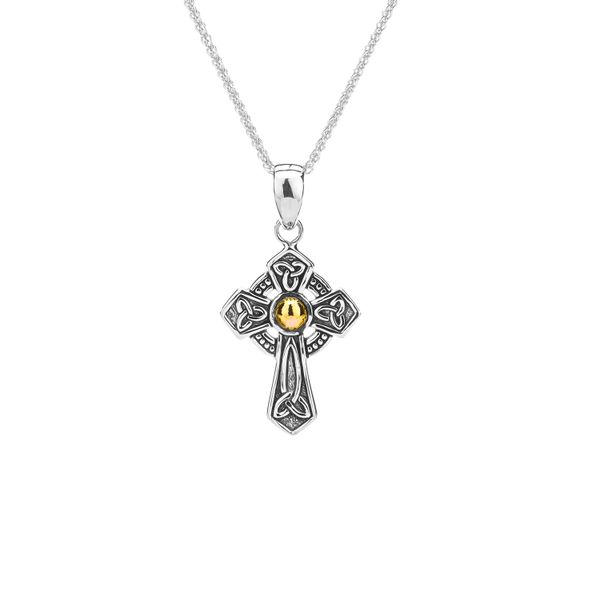 KEITH JACK HAMMERED CIRCLE CROSS IN STERLING SILVER AND 18KT YELLOW GOLD PENDANT PCRX9034 Taylors Jewellers Alliston, ON