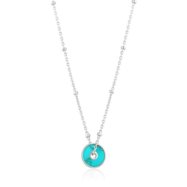 Ania Haie TURQUOISE DISC NECKLACE 925 Sterling Silver with Rhodium Plating Taylors Jewellers Alliston, ON