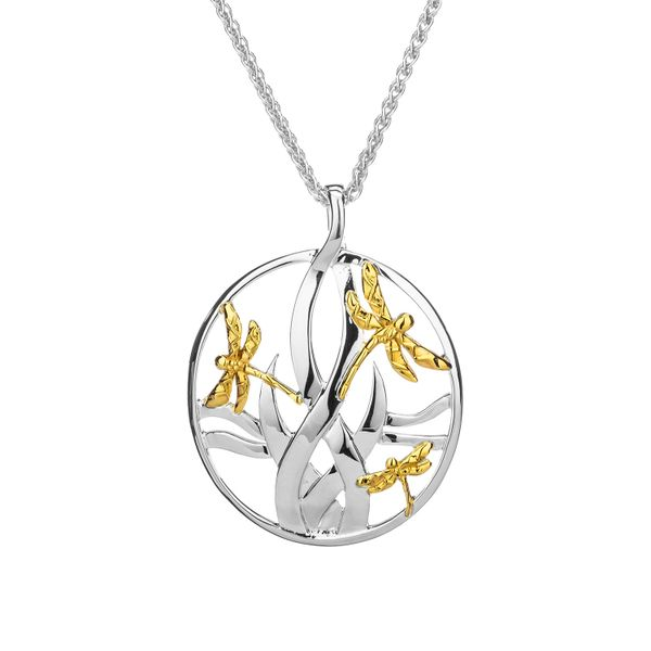 KEITH JACK DRAGONFLY IN REEDS SMALL STERLING SILVER AND 10KT PENDANT 18