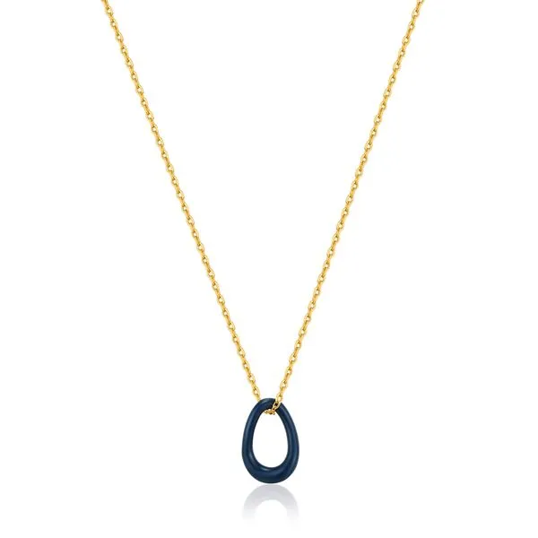 N031-02G-B Ania Haie Navy Blue Enamel Gold Plated Twisted Pendant Necklace 