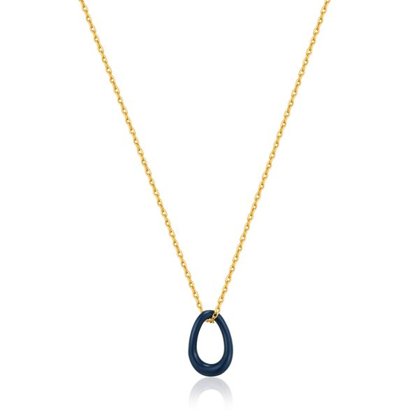 N031-02G-B Ania Haie Navy Blue Enamel Gold Plated Twisted Pendant Necklace 