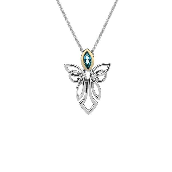 KEITH JACK GUARDIAN ANGEL PENDANT WITH SKY BLUE TOPAZ STERLING SILVER  & 10KT WHITE GOLD PPX7848-BT-S 18