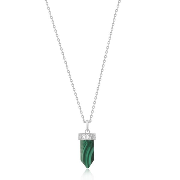 N039-03H-M Silver Malachite Point Pendant Necklace Taylors Jewellers Alliston, ON