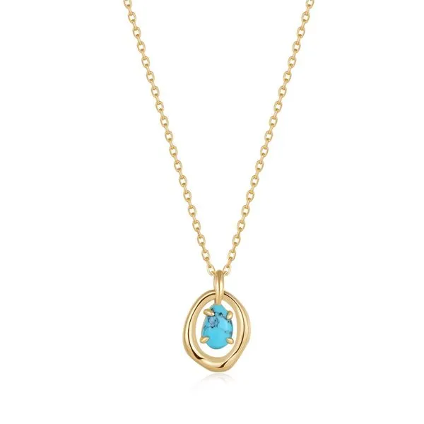 N044-03G Turquoise Wave Circle Pendant Necklace Taylors Jewellers Alliston, ON