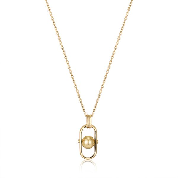 N045-03G Gold Plated Silver Orb Link Drop Pendant Necklace Taylors Jewellers Alliston, ON