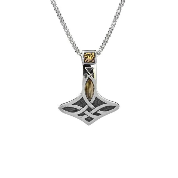 KEITH JACK STERLING SILVER 10KT YELLOW GOLD THOR'S HAMMER PENDANT SMALL 18