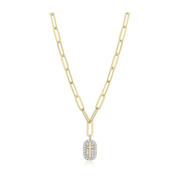 Lab Grown Diamond Cross Dog Tag On Paperclip Chain Taylors Jewellers Alliston, ON