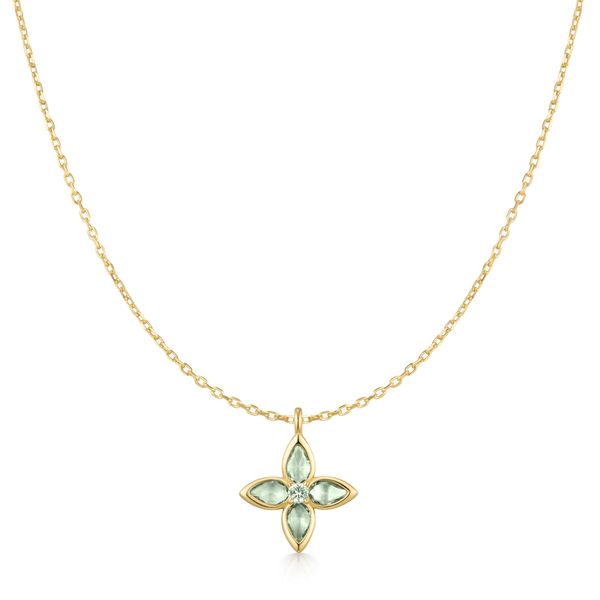 Yellow Gold Plated Green Lucky Clover Necklace Taylors Jewellers Alliston, ON