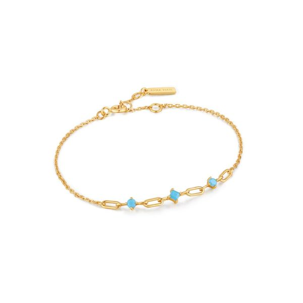 B033-02G Ania Haie Into The Blue Gold Turquoise Link Bracelet Taylors Jewellers Alliston, ON