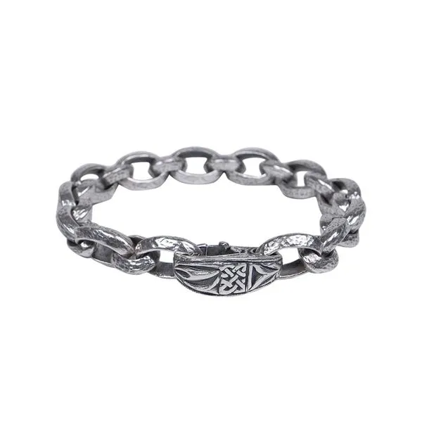 Silver Medium Oval and Small Hammered Oval Link Bracelet 8
