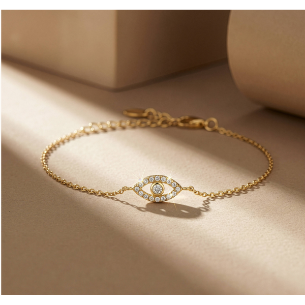 Sterling Silver Gold Vermeil Diamond Evil Eye Bracelet Image 2 Taylors Jewellers Alliston, ON