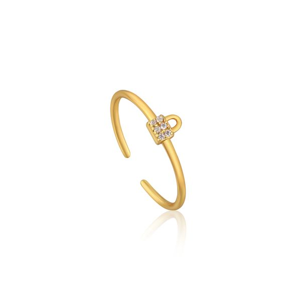 R032-02G Ania Haie Gold Plated Padlock Sparkle Adjustable Ring Taylors Jewellers Alliston, ON