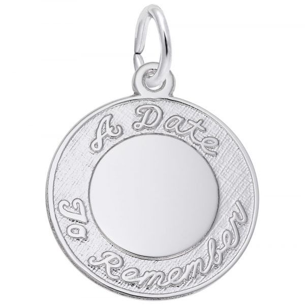 6301 A Date to Remember Script Disc Silver Charm Taylors Jewellers Alliston, ON