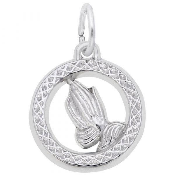5162 Small Praying Hands Open Silver Disc Charm Taylors Jewellers Alliston, ON