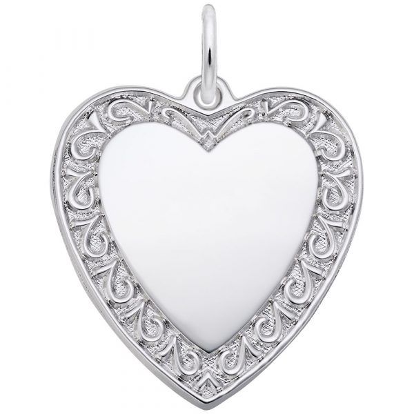 1495 Scrolled Classic Heart Silver Charm Taylors Jewellers Alliston, ON