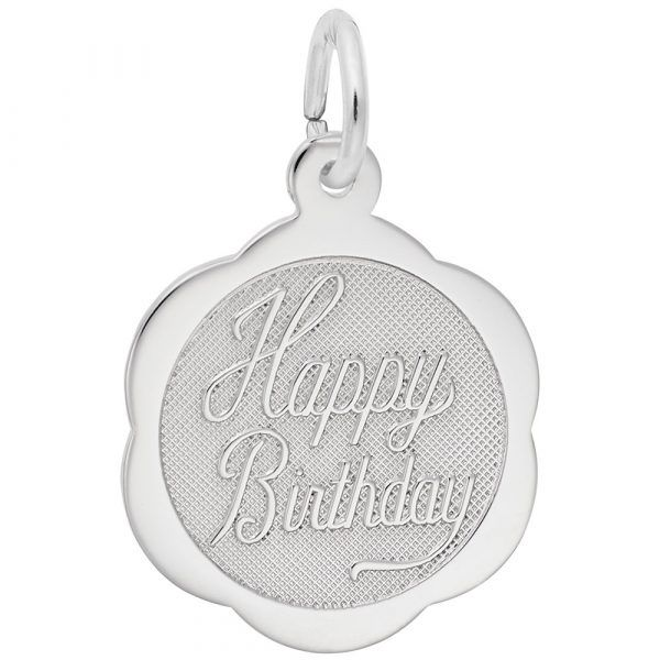 5792 Happy Birthday Scalloped Disc Silver Charm Taylors Jewellers Alliston, ON