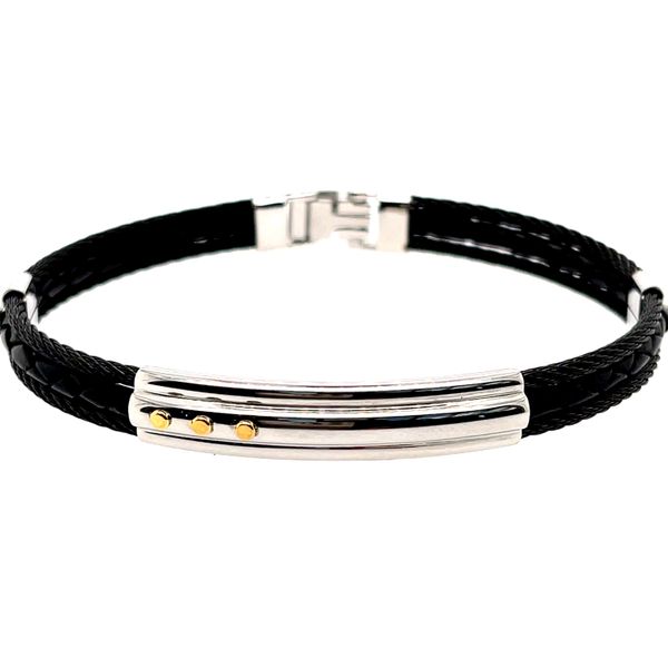ITALGEM S.STEEL GOLD -IONIZED PLATED-ACCENTS BLACK-IONIZED PLATED-CABLE BLACK LEATHER 8.2