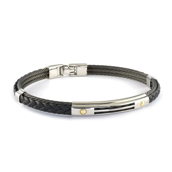 Exquisite Black-IP 18K Gold Accent ID-2-Row Bracelet | ITALGEM SMBG98 Steel & Leather Taylors Jewellers Alliston, ON