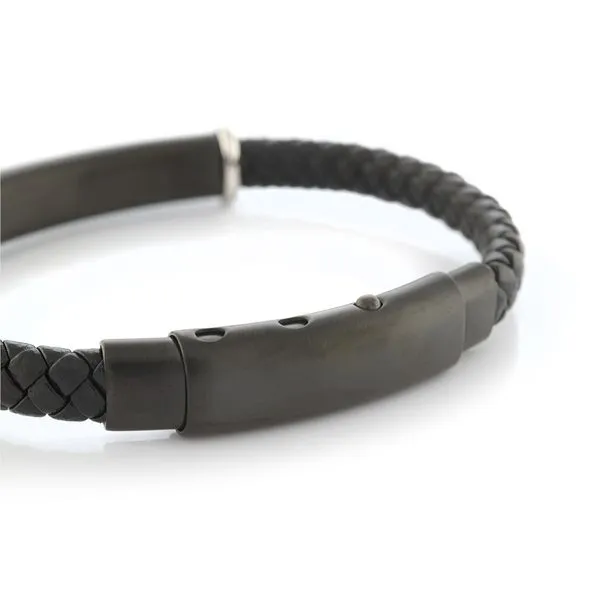 Stainless Steel Black Gold CZ ID Plate Leather Bracelet - ITALGEM SLB432 Image 2 Taylors Jewellers Alliston, ON
