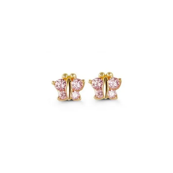 14KT YELLOW GOLD CZ PINK BUTTERFLY BABY EARRINGS Taylors Jewellers Alliston, ON