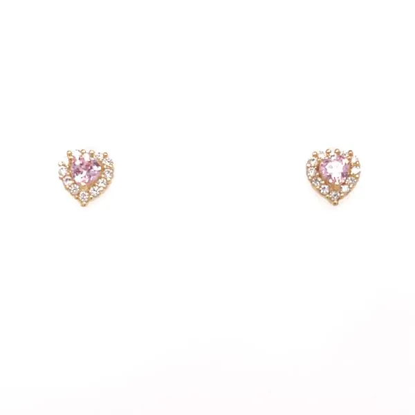 14KT YELLOW GOLD HEART WITH PINK CZ BABY EARRINGS Taylors Jewellers Alliston, ON