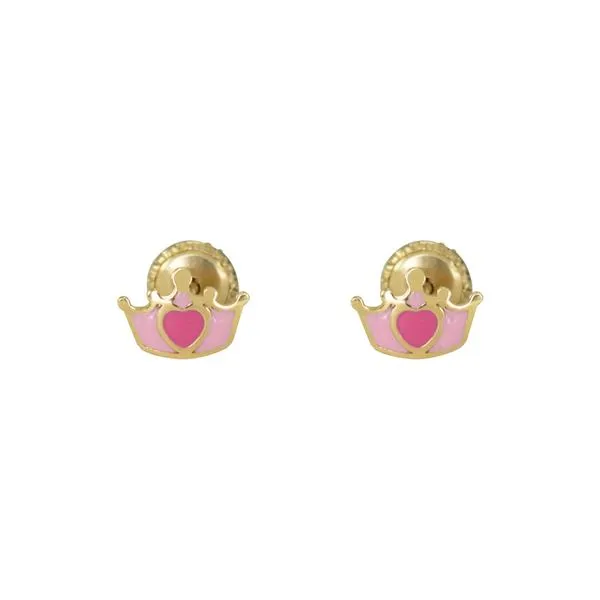 10KT YELLOW GOLD BABY SCREW BACK ENAMEL CROWN STUD EARRINGS Taylors Jewellers Alliston, ON