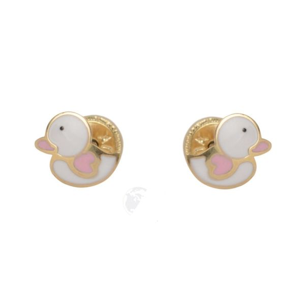 10Kt Pink & White Enamelled Duck Earrings Taylors Jewellers Alliston, ON