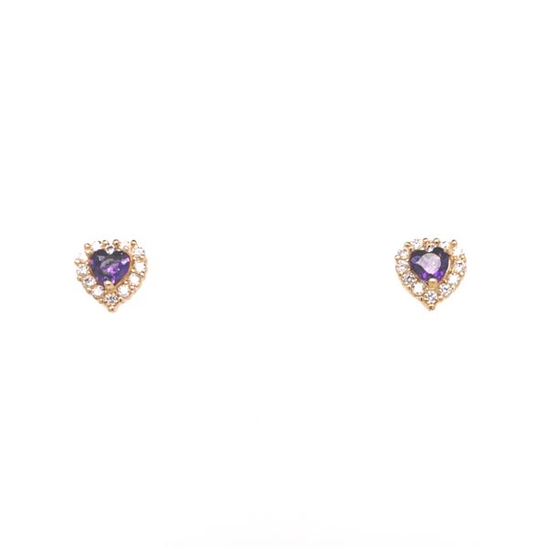 14KT YELLOW GOLD HEART WITH PINK CZ BABY EARRINGS Taylors Jewellers Alliston, ON