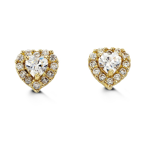 14K Yellow Gold Heart With White CZ Baby Earrings Taylors Jewellers Alliston, ON