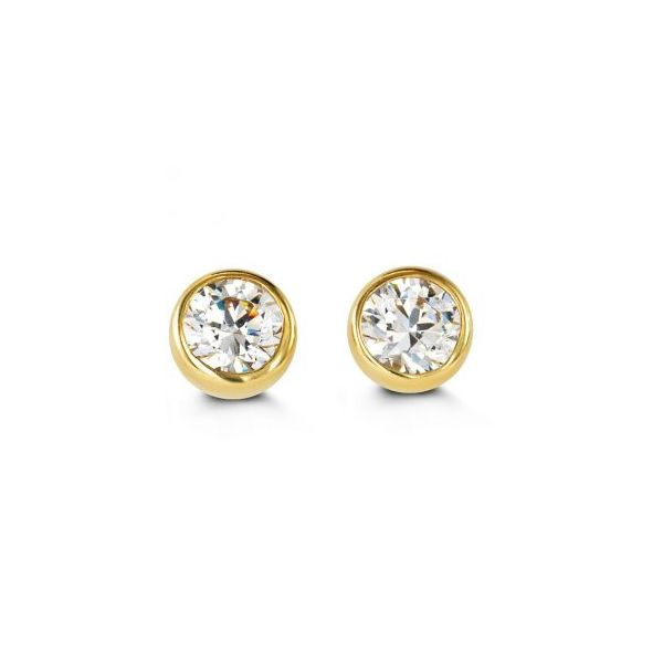 14K Yellow Gold 5MM CZ Bezel Stud Baby Earrings Taylors Jewellers Alliston, ON