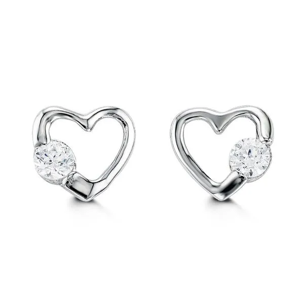 14KT WHITE  GOLD HEART CZ BABY EARRINGS Taylors Jewellers Alliston, ON