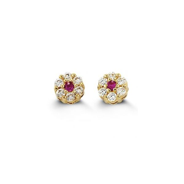 14Kt Yellow Gold Flower With Red Cz Earrings Taylors Jewellers Alliston, ON