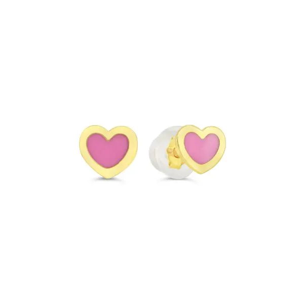 Yellow Gold Pink Enamel Heart Studs Taylors Jewellers Alliston, ON